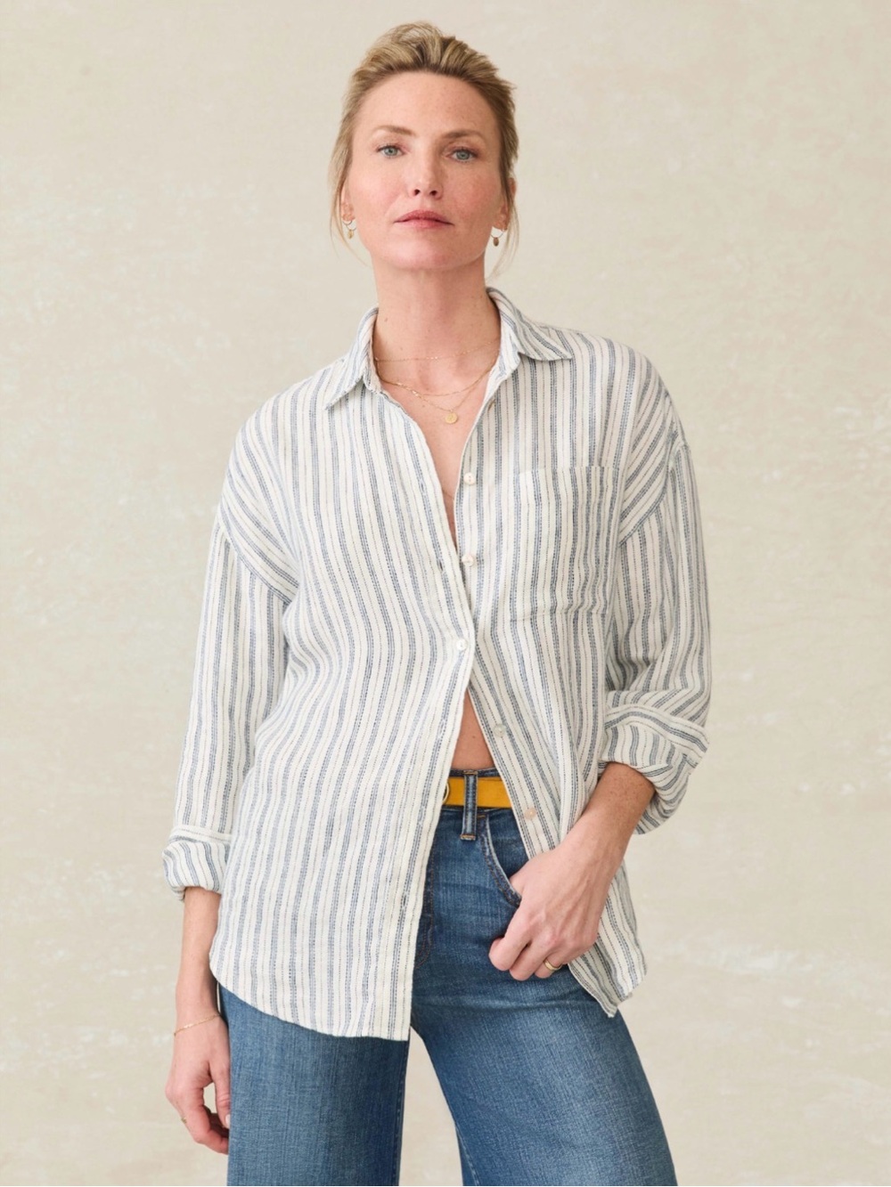 Faherty Santa Cruz Linen Relaxed Shirt - Oceanside Stripe